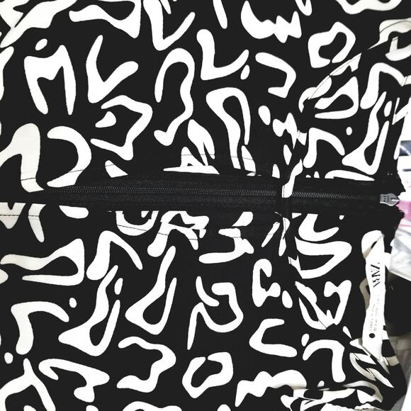Zara Career Viscose Dress Black & White Maxi Length Balloon Sleeves SZ L - Picture 2 of 10